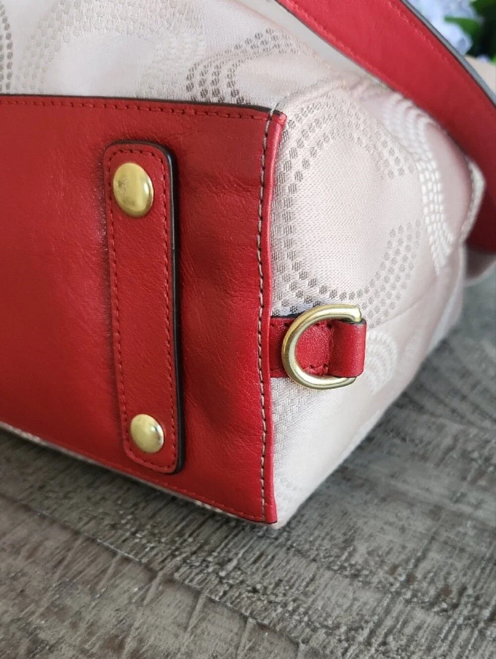 Coach Red & Beige Signature Satchel. Perfect Fall And Winter Bag!